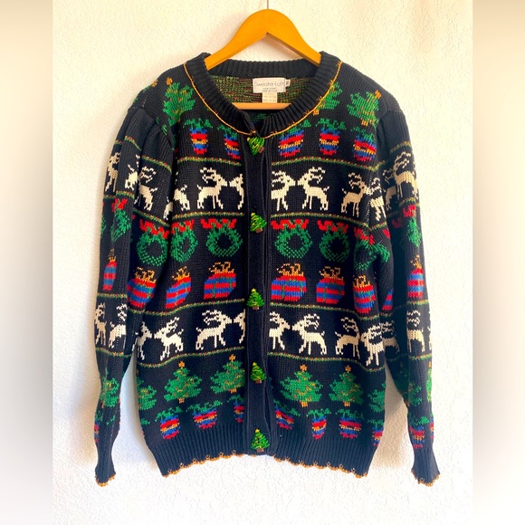 Vintage 1980's/1990's Sweater Loft Christmas Sweater Cardigan Ugly Sweater SZ M - Picture 1 of 4